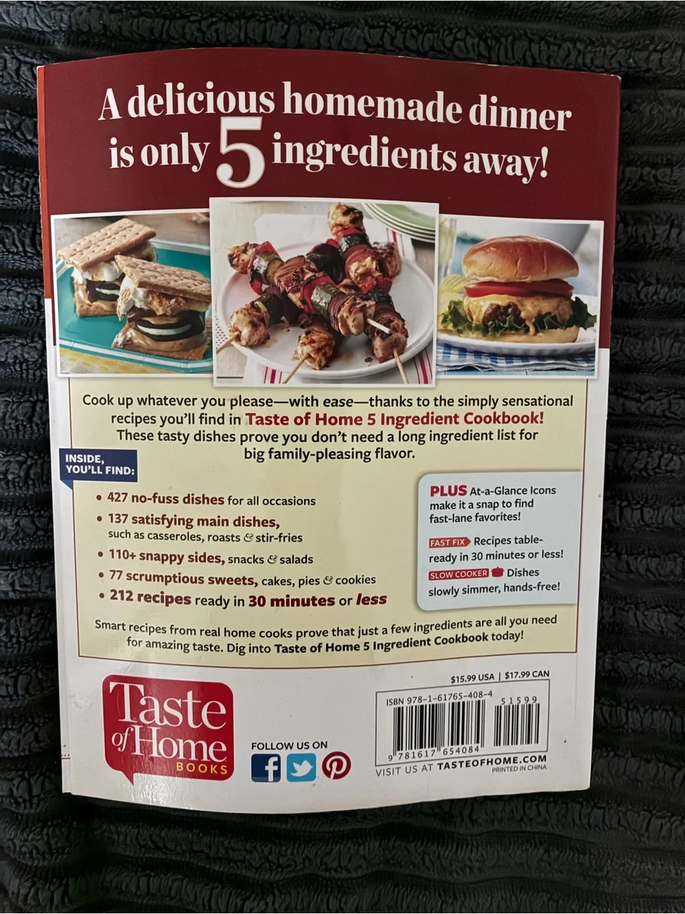 Taste of Home 5-Ingredient Cookbook - White & Red Cover with Food Photography
